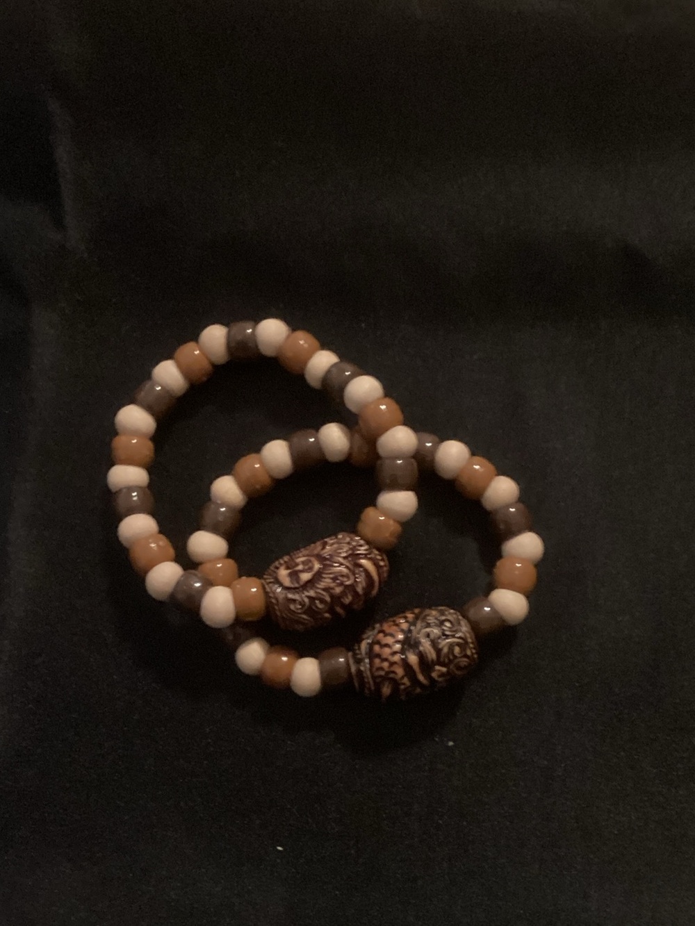 Handcrafted Brown Beaded Lion Head Stretch Bracelet - Women Jewelry